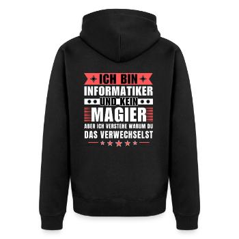 Ich bin Informatiker und kein Magier - Unisex Premium Bio Zip Hoodie - Schwarz - Hinten - Nico (187cm)