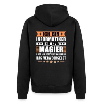 Ich bin Informatiker und kein Magier - Unisex Premium Bio Zip Hoodie - Schwarz - Hinten - Nico (187cm)