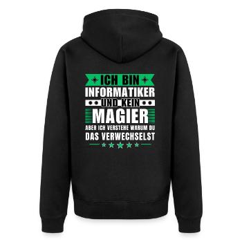 Ich bin Informatiker und kein Magier - Unisex Premium Bio Zip Hoodie - Schwarz - Hinten - Nico (187cm)