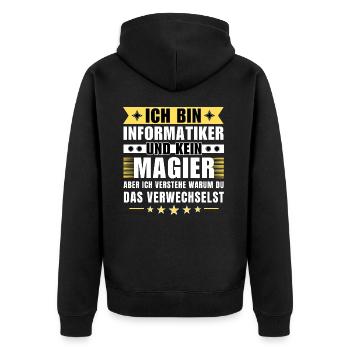 Ich bin Informatiker und kein Magier - Unisex Premium Bio Zip Hoodie - Schwarz - Hinten - Nico (187cm)