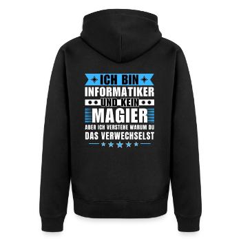 Ich bin Informatiker und kein Magier - Unisex Premium Bio Zip Hoodie - Schwarz - Hinten - Nico (187cm)