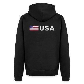 TEAM USA amerikanische Flagge Fahne vor Schrift - Unisex Premium Bio Zip Hoodie - Schwarz - Hinten - Nico (187cm)