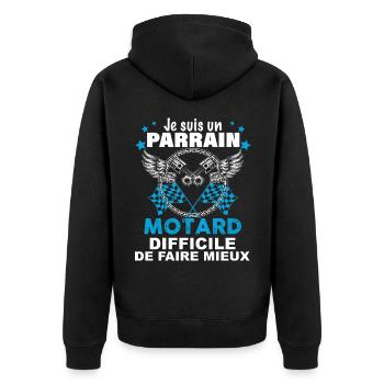 Motard Et Parrain Idée Cadeau Tonton - Veste à capuche bio Premium Unisexe - noir - Dos - Nico (187cm)