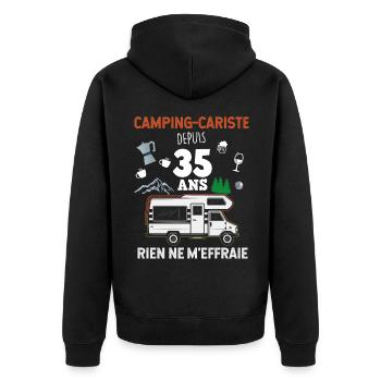 Wohnmobilbesitzer seit 35 Jahren Gift Man Camping - Unisex Premium Bio Zip Hoodie - Schwarz - Hinten - Nico (187cm)