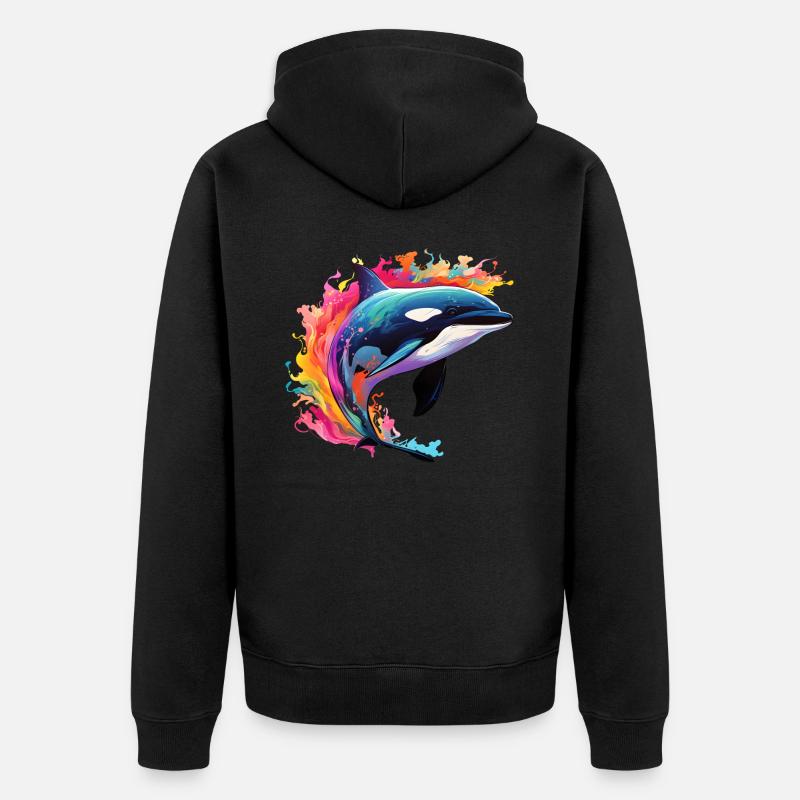 Bunter Schwertwal Orca - Unisex Premium Bio Zip Hoodie - Schwarz