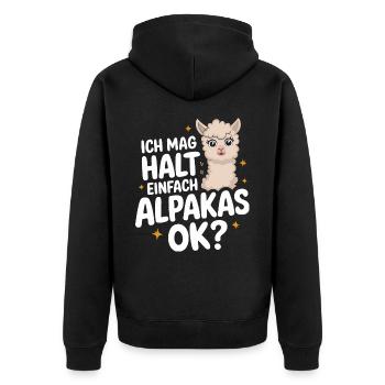 Alpaca llama alpacas animal - Unisex Premium Organic Zip Hoodie - black - Back - Nico (187cm)