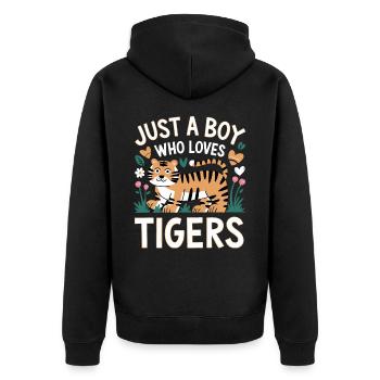 Tiger Tier Zoo Wildtier - Unisex Premium Bio Zip Hoodie - Schwarz - Hinten - Nico (187cm)