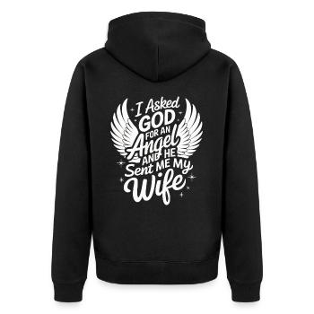 Frau Ehefrau Partnerin Familie Verheiratet - Unisex Premium Bio Zip Hoodie - Schwarz - Hinten - Nico (187cm)