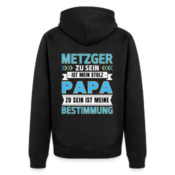 Metzger zu sein ist mein Stolz; Papa Geschenk - Unisex Premium Bio Zip Hoodie - Schwarz - Hinten - Nico (187cm)