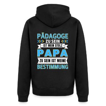 Pädagoge zu sein ist mein Stolz; Papa Geschenk - Unisex Premium Bio Zip Hoodie - Schwarz - Hinten - Nico (187cm)