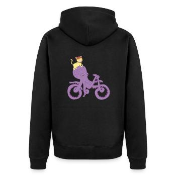Katzenreitkraken-Fahrrad, Kraken-Kunst, lustig - Unisex Premium Bio Zip Hoodie - Schwarz - Hinten - Nico (187cm)