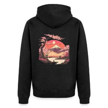 Paysage de fleurs de cerisier - Veste à capuche bio Premium Unisexe - noir - Dos - Nico (187cm)