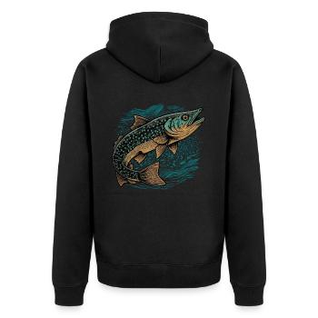 Fisch Kunstwerk - Unisex Premium Bio Zip Hoodie - Schwarz - Hinten - Nico (187cm)