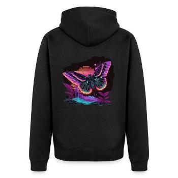 Glowing Vaporwave Butterfly - Unisex Premium Organic Zip Hoodie - black - Back - Nico (187cm)