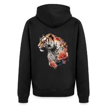 Tigre aux fleurs - Veste à capuche bio Premium Unisexe - noir - Dos - Nico (187cm)