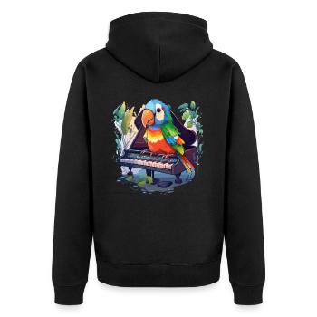 Papageien-Pianist - Unisex Premium Bio Zip Hoodie - Schwarz - Hinten - Nico (187cm)