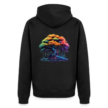 Bunter Bonsai Baum - Unisex Premium Bio Zip Hoodie - Schwarz - Hinten - Nico (187cm)