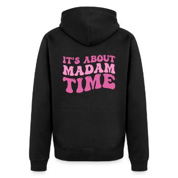 Es geht darum, dass Madame Time Humor sarkastisch lustig sagt - Unisex Premium Bio Zip Hoodie - Schwarz - Hinten - Nico (187cm)