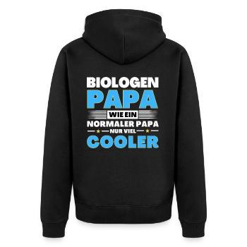 Biologen Papa wie ein normaler nur viel cooler - Unisex Premium Bio Zip Hoodie - Schwarz - Hinten - Nico (187cm)