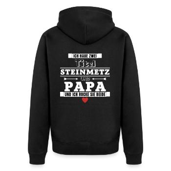 Ich habe zwei Titel Steinmetz und Papa - Unisex Premium Bio Zip Hoodie - Schwarz - Hinten - Nico (187cm)