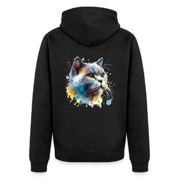 Watercolor Katze - Unisex Premium Bio Zip Hoodie - Schwarz - Hinten - Nico (187cm)