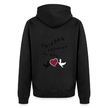 Frieden beginnt in uns - Unisex Premium Bio Zip Hoodie - Schwarz - Hinten - Nico (187cm)