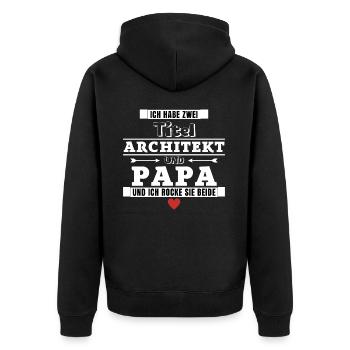 Ich habe zwei Titel Architekt und Papa - Unisex Premium Bio Zip Hoodie - Schwarz - Hinten - Nico (187cm)