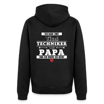 Ich habe zwei Titel Techniker und Papa - Unisex Premium Bio Zip Hoodie - Schwarz - Hinten - Nico (187cm)
