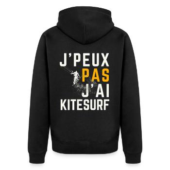 Ich kann nicht kitesurfen - Unisex Premium Bio Zip Hoodie - Schwarz - Hinten - Nico (187cm)