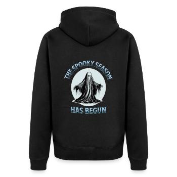 Die gruselige Jahreszeit hat begonnen - Unisex Premium Bio Zip Hoodie - Schwarz - Hinten - Nico (187cm)