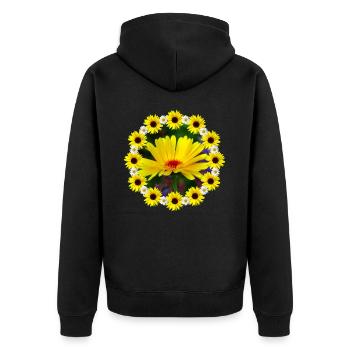 yellow marigold sunflower daisies flower - Unisex Premium Organic Zip Hoodie - black - Back - Nico (187cm)