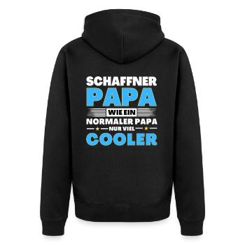 Schaffner Papa wie ein normaler nur viel cooler - Unisex Premium Bio Zip Hoodie - Schwarz - Hinten - Nico (187cm)
