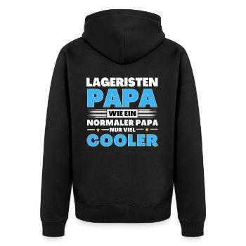 Lageristen Papa wie ein normaler nur viel cooler - Unisex Premium Bio Zip Hoodie - Schwarz - Hinten - Nico (187cm)