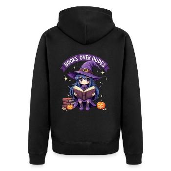 Humor Mädchen liebt es, Halloween-Frau zu lesen - Unisex Premium Bio Zip Hoodie - Schwarz - Hinten - Nico (187cm)