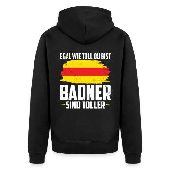 Badische Flagge | Badisch Baden Badener Geschenke - Unisex Premium Bio Zip Hoodie - Schwarz - Hinten - Nico (187cm)