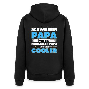 Schweißer Papa wie ein normaler nur viel cooler - Unisex Premium Bio Zip Hoodie - Schwarz - Hinten - Nico (187cm)