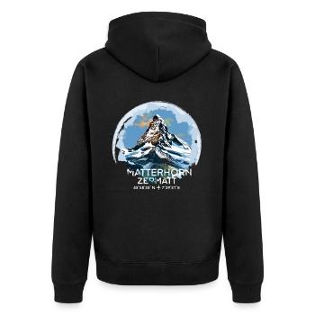 Matterhorn Zermatt Wallis Wandern Schweiz Andenken - Unisex Premium Bio Zip Hoodie - Schwarz - Hinten - Nico (187cm)