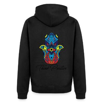 hamsa hand fatima yoga think positive Geschenk - Unisex Premium Bio Zip Hoodie - Schwarz - Hinten - Nico (187cm)