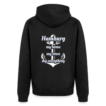 Hamburg Spruch Hansestadt Hamburg - Unisex Premium Bio Zip Hoodie - Schwarz - Hinten - Nico (187cm)