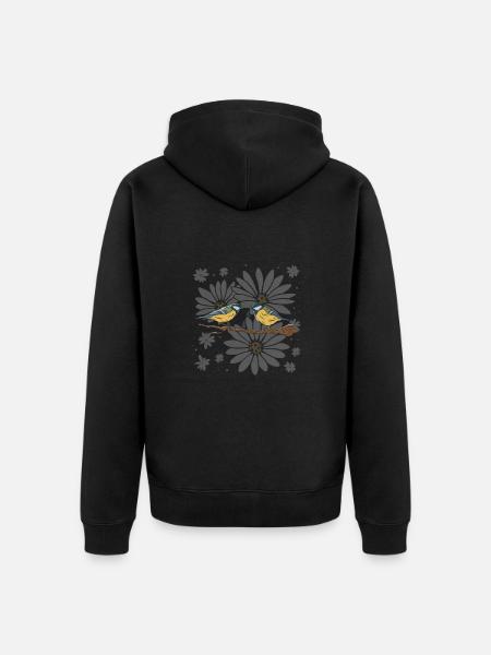 Birds Daisies - Unisex Premium Organic Zip Hoodie - black