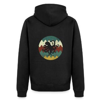 Octopus Retro - Unisex Premium Bio Zip Hoodie - Schwarz - Hinten - Nico (187cm)