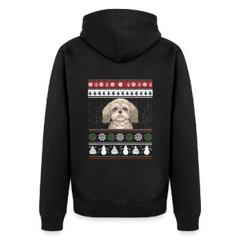Shih Tzu Christmas - Unisex Premium Bio Zip Hoodie - Schwarz - Hinten - Nico (187cm)