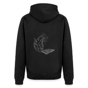 Katze und Bücher - Unisex Premium Bio Zip Hoodie - Schwarz - Hinten - Nico (187cm)