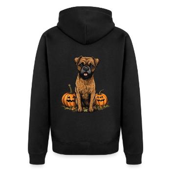 Border Terrier Hundekürbis Faule Halloween-Party - Unisex Premium Bio Zip Hoodie - Schwarz - Hinten - Nico (187cm)