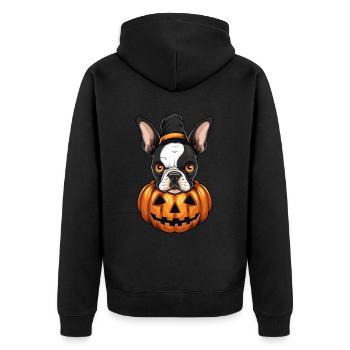 Boston Terrier Hundekürbis Faule Halloween-Party - Unisex Premium Bio Zip Hoodie - Schwarz - Hinten - Nico (187cm)