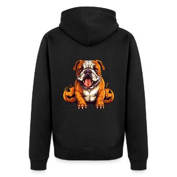 Bulldoggen-Hundekürbis-Lazy-Halloween-Partykostüm - Unisex Premium Bio Zip Hoodie - Schwarz - Hinten - Nico (187cm)