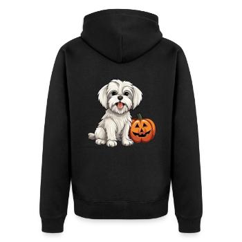 Maltese Dog Pumpkin Lazy Halloween Party Costume - Unisex Premium Bio Zip Hoodie - Schwarz - Hinten - Nico (187cm)