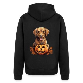 Labrador Retriever Hund Kürbis Faules Halloween - Unisex Premium Bio Zip Hoodie - Schwarz - Hinten - Nico (187cm)