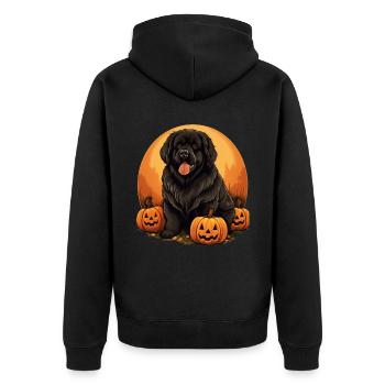 Neufundländer-Hund-Kürbis-faule Halloween-Party - Unisex Premium Bio Zip Hoodie - Schwarz - Hinten - Nico (187cm)