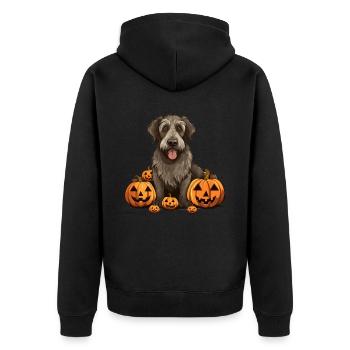 Irish Wolfhound Dog Pumpkin Lazy Halloween Party - Unisex Premium Bio Zip Hoodie - Schwarz - Hinten - Nico (187cm)